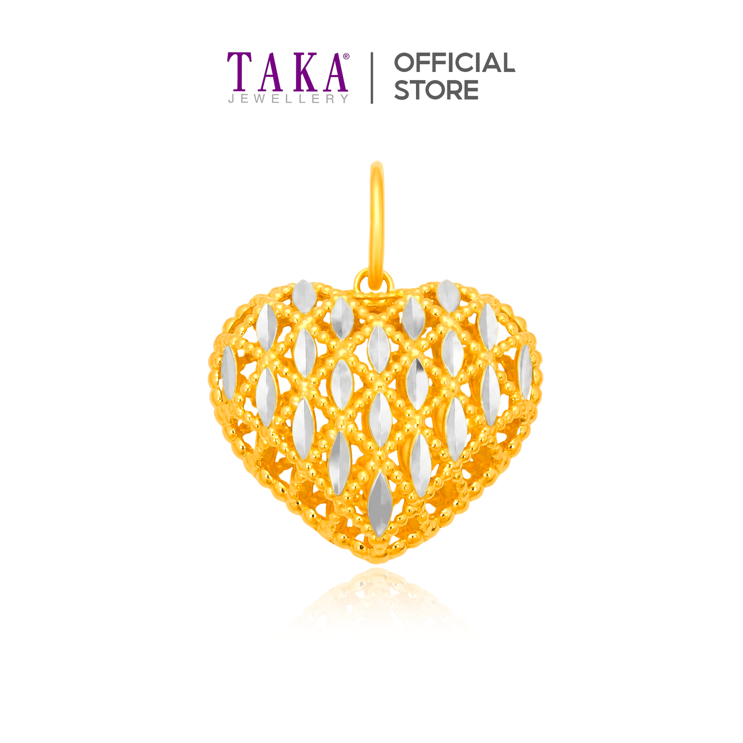 TAKA Jewellery 2-Tone Heart Filigree 916 Gold Pendant
