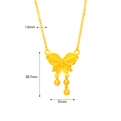 TAKA Jewellery Butterfly's Golden Dance 999 Pure Gold Matching Set - Necklace, Earrings and Ring