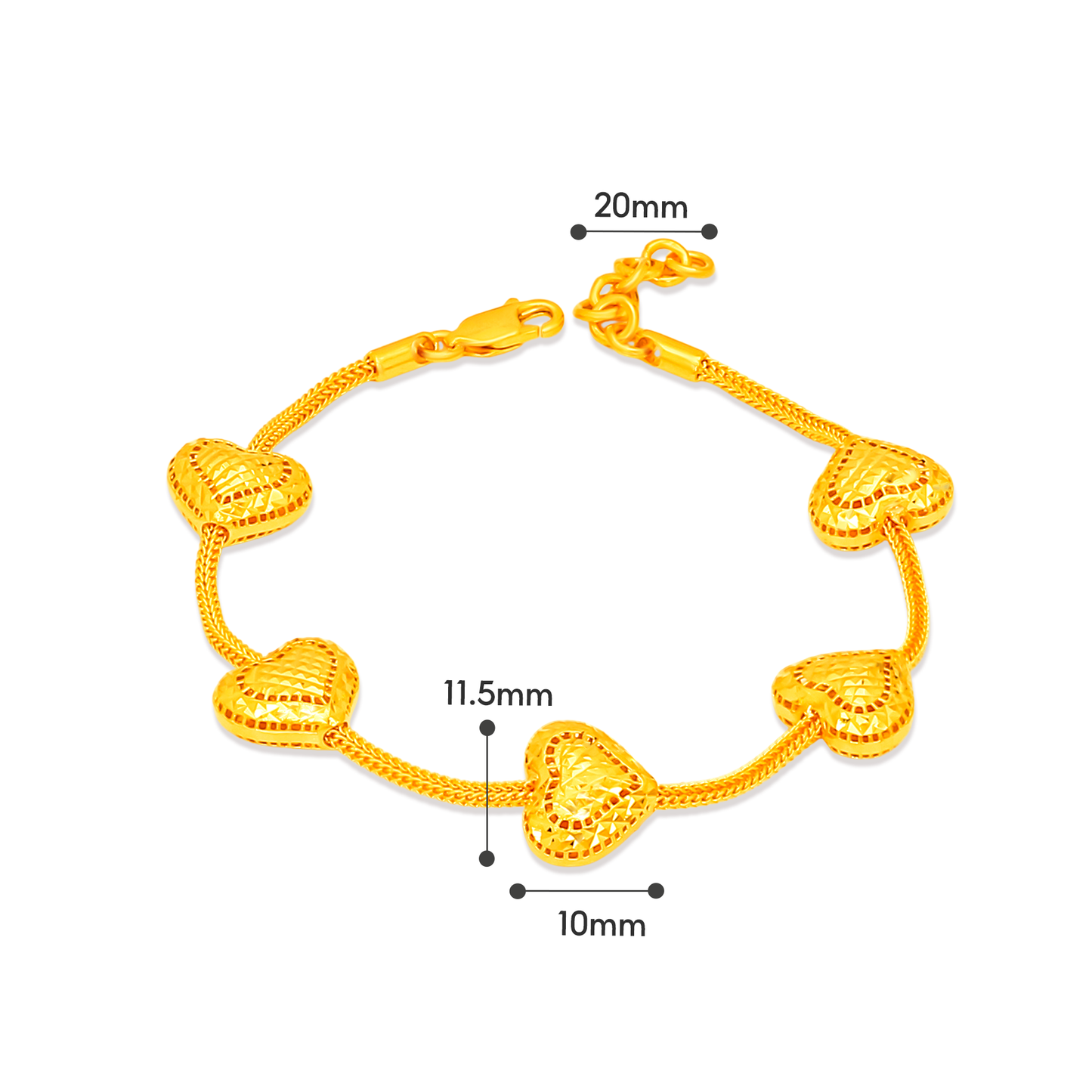 TAKA Jewellery Luxe Heart Bead 916 Gold Bracelet