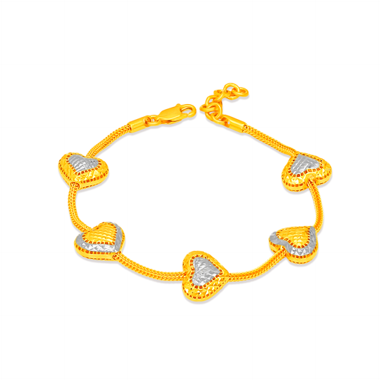 TAKA Jewellery 2-Tone Luxe Heart Bead 916 Gold Bracelet