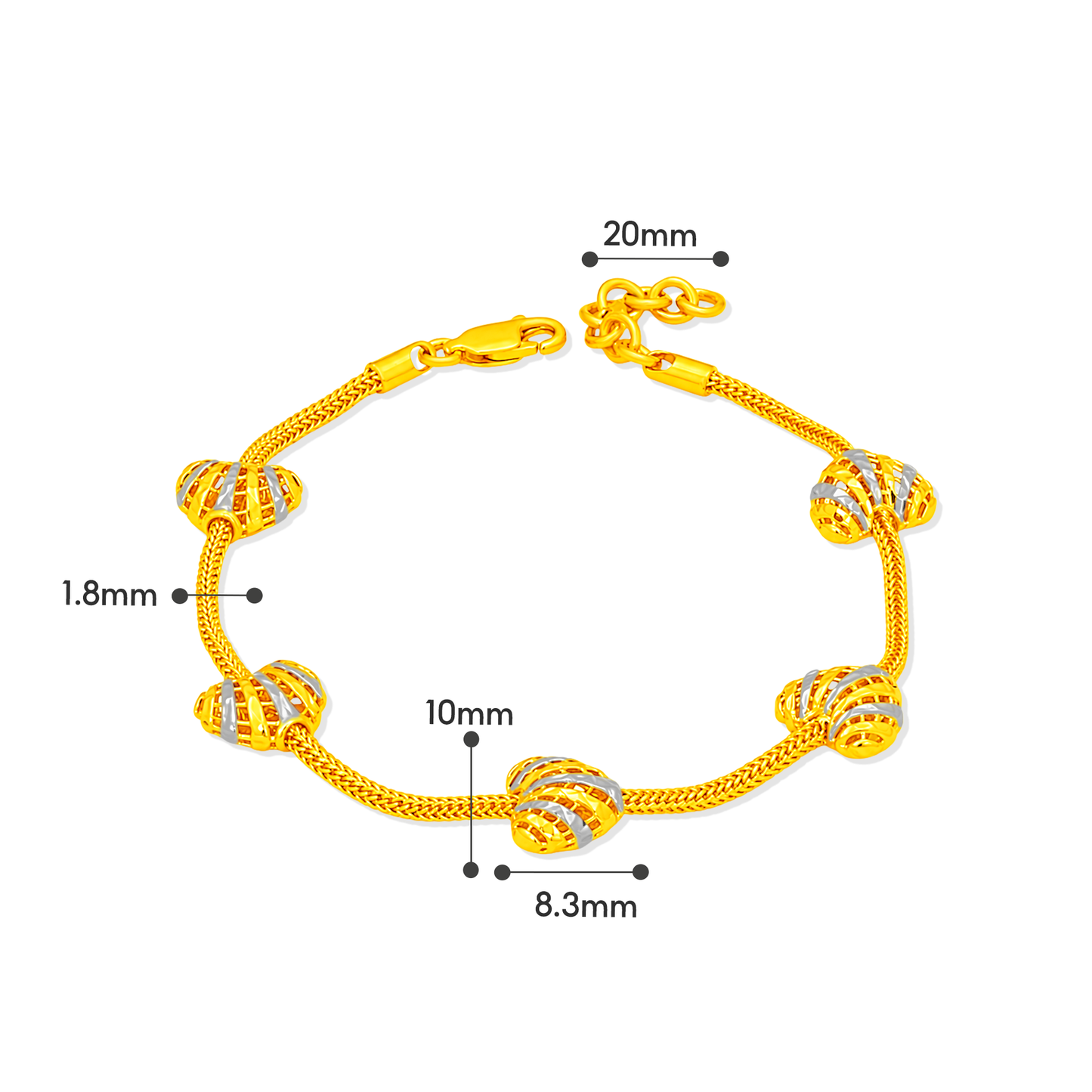 TAKA Jewellery 2-Tone Heart Glow 916 Gold Bracelet