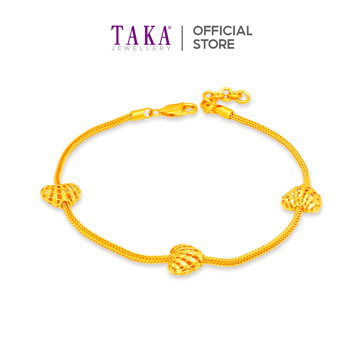 TAKA Jewellery Triple Heart Glow 916 Gold Bracelet