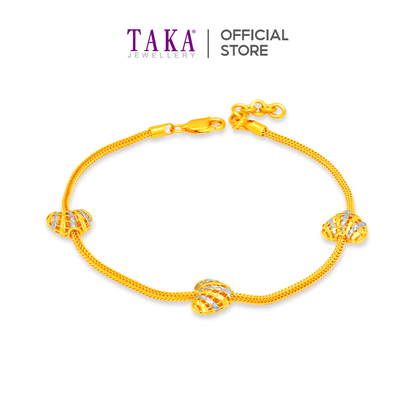 TAKA Jewellery 2-Tone Triple Heart Glow 916 Gold Bracelet