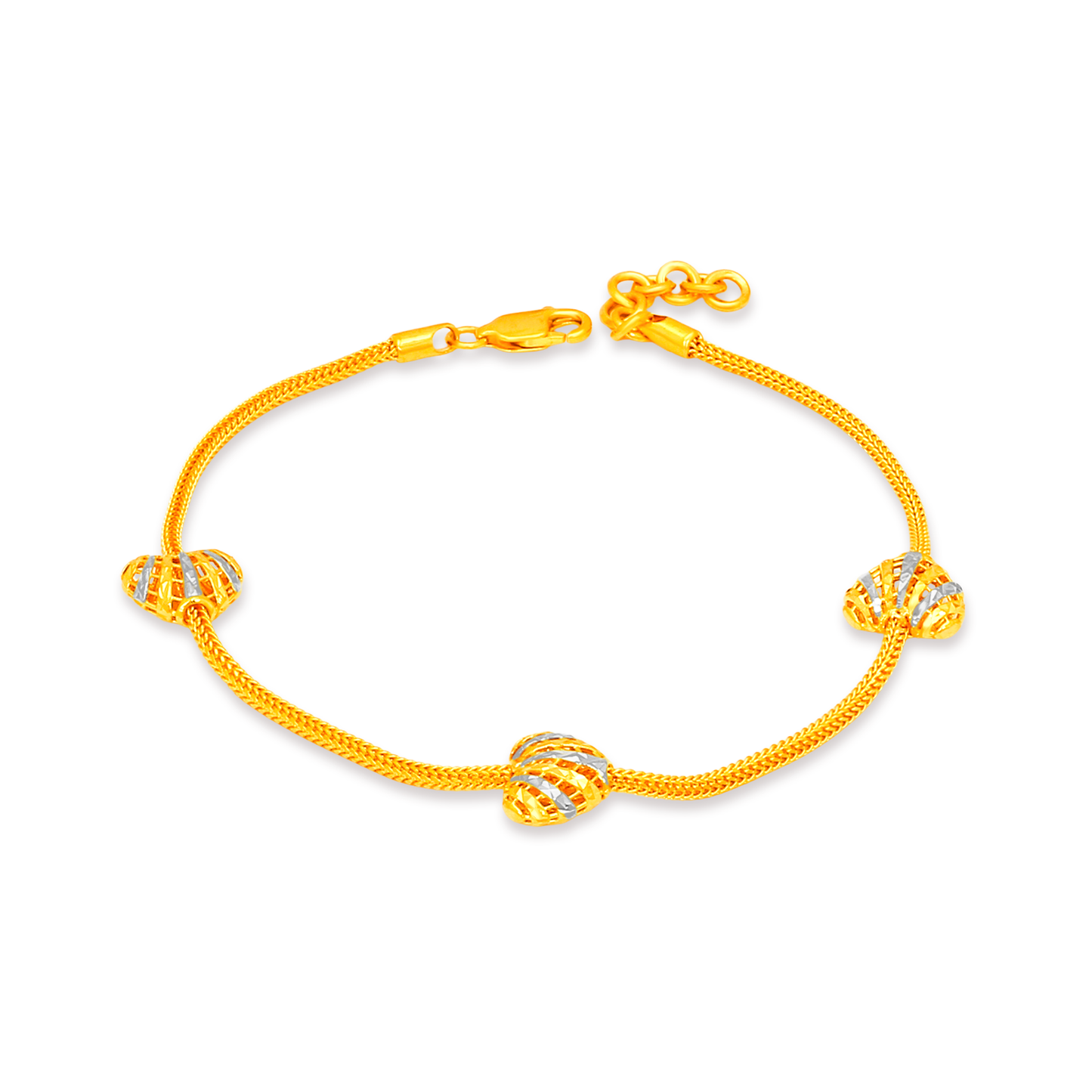 TAKA Jewellery 2-Tone Triple Heart Glow 916 Gold Bracelet