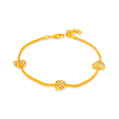 TAKA Jewellery 2-Tone Triple Heart Glow 916 Gold Bracelet