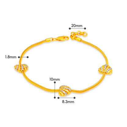 TAKA Jewellery 2-Tone Triple Heart Glow 916 Gold Bracelet