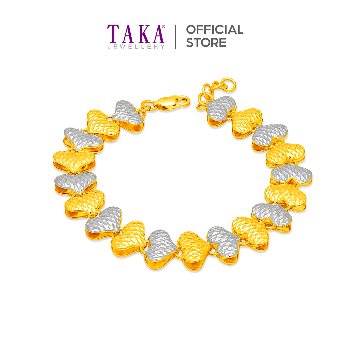 TAKA Jewellery 2-Tone Endless Love Heart 916 Gold Bracelet