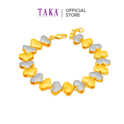 TAKA Jewellery 2-Tone Endless Love Heart 916 Gold Bracelet