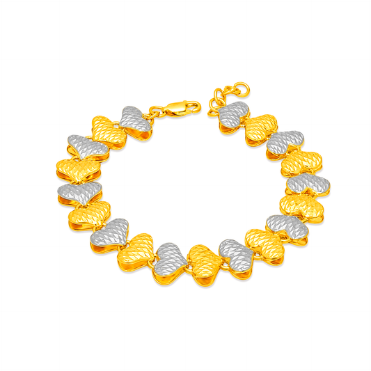 TAKA Jewellery 2-Tone Endless Love Heart 916 Gold Bracelet