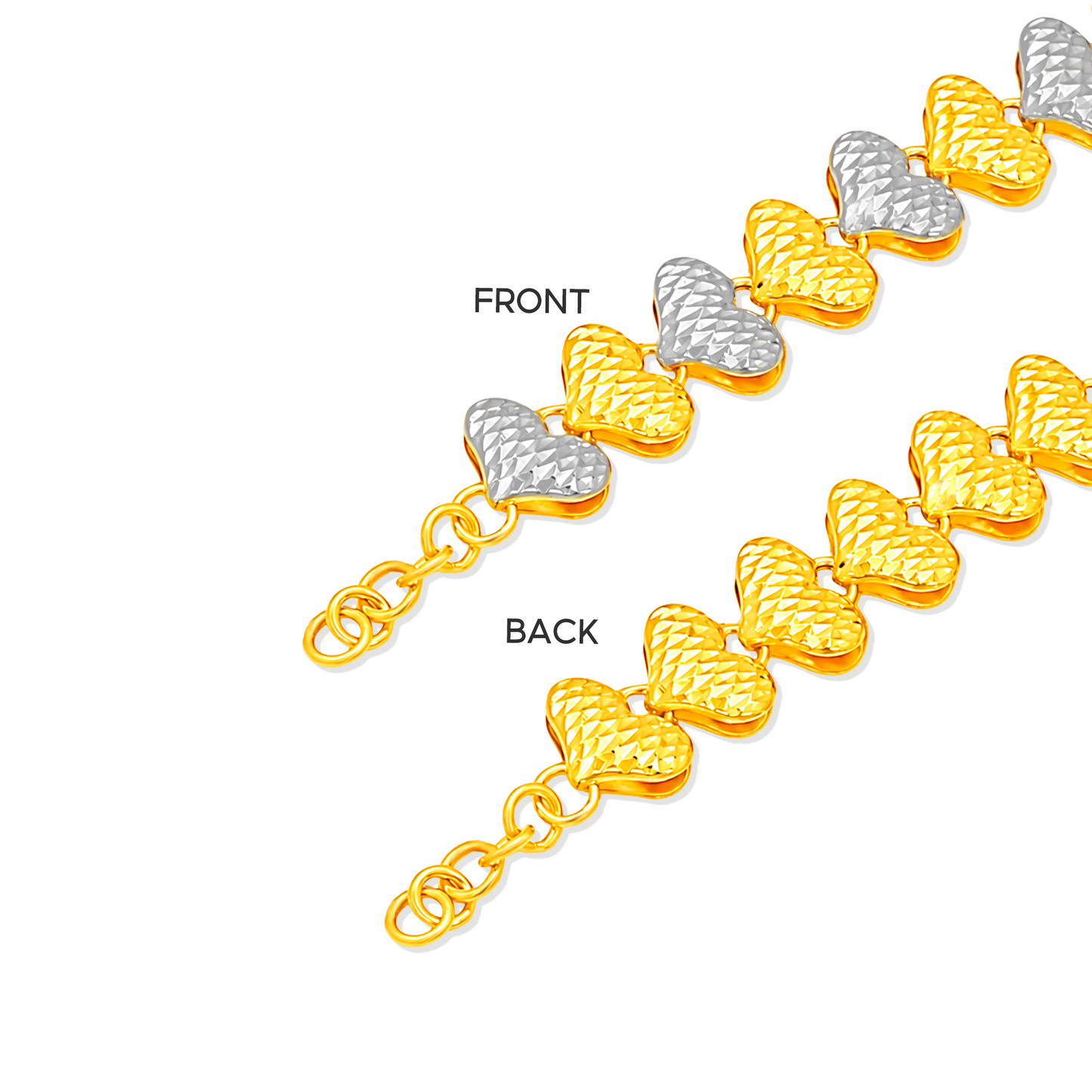 TAKA Jewellery 2-Tone Endless Love Heart 916 Gold Bracelet