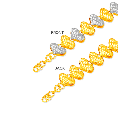 TAKA Jewellery 2-Tone Endless Love Heart 916 Gold Bracelet