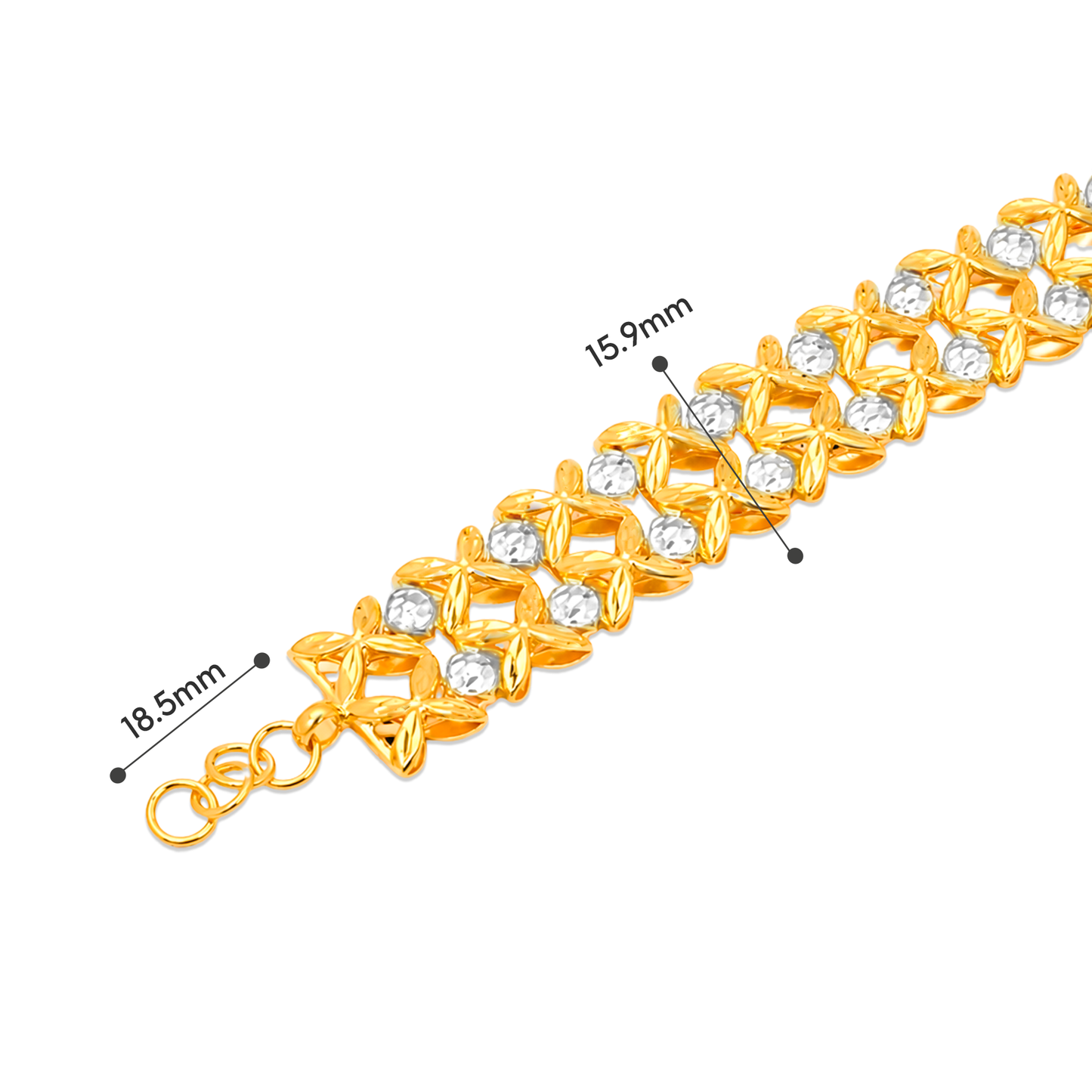 TAKA Jewellery 2-Tone Wide Blossom Luxe 916 Gold Bracelet