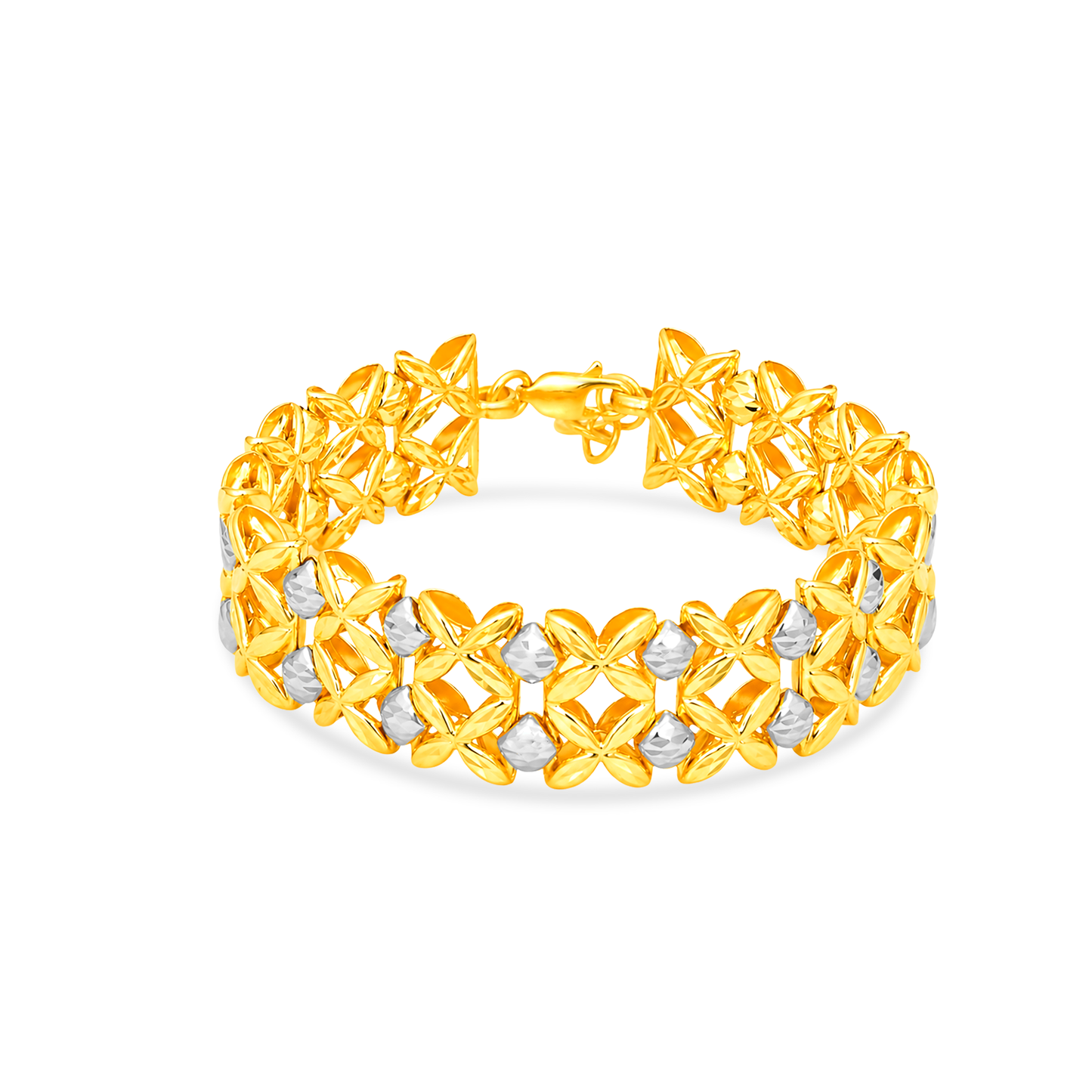 TAKA Jewellery 2-Tone Wide Blossom Luxe 916 Gold Bracelet