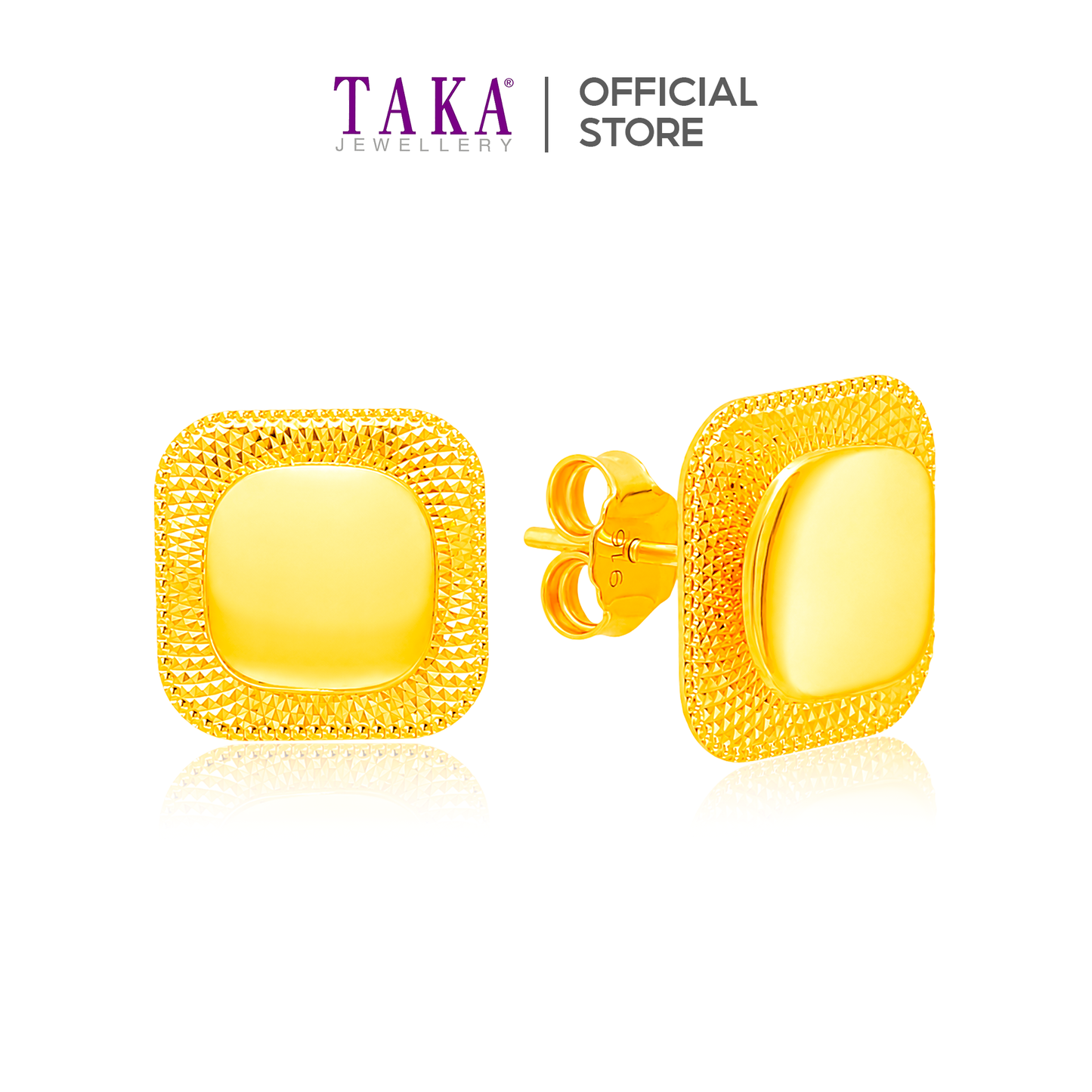 TAKA Jewellery Radiant Cushion Square 916 Gold Earrings