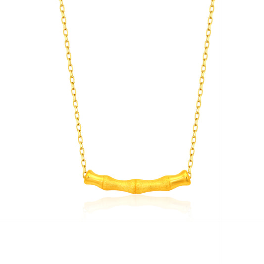 TAKA Jewellery 999 Pure Gold Bamboo Charm with Silver Chain