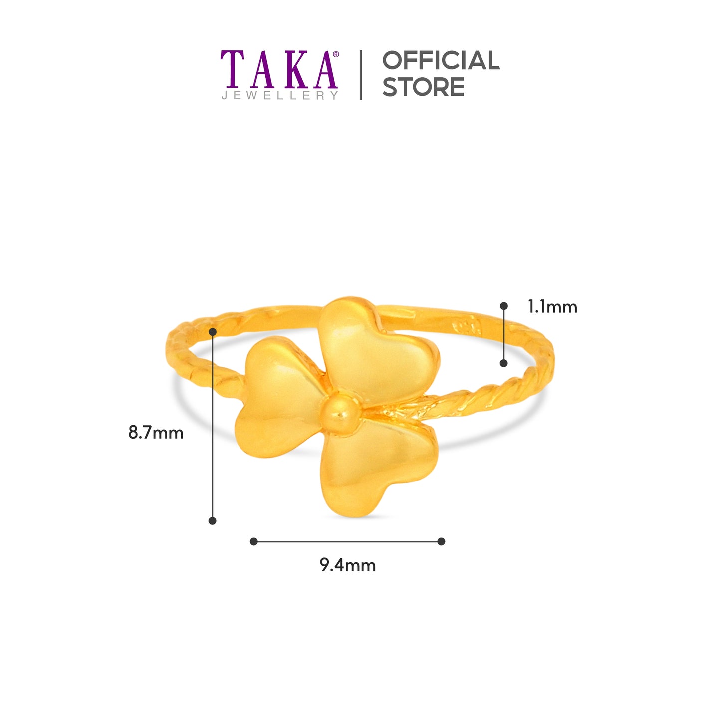 TAKA Jewellery 916 Gold Ring Clover