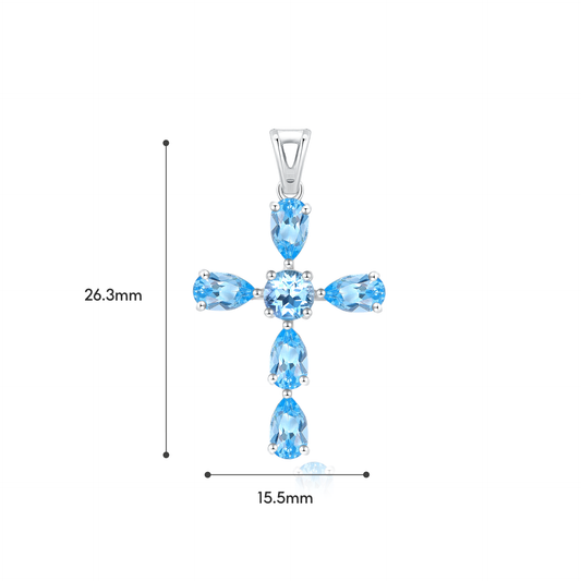 TAKA Jewellery Azure Grace Blue Topaz Cross Pendant 9K Gold