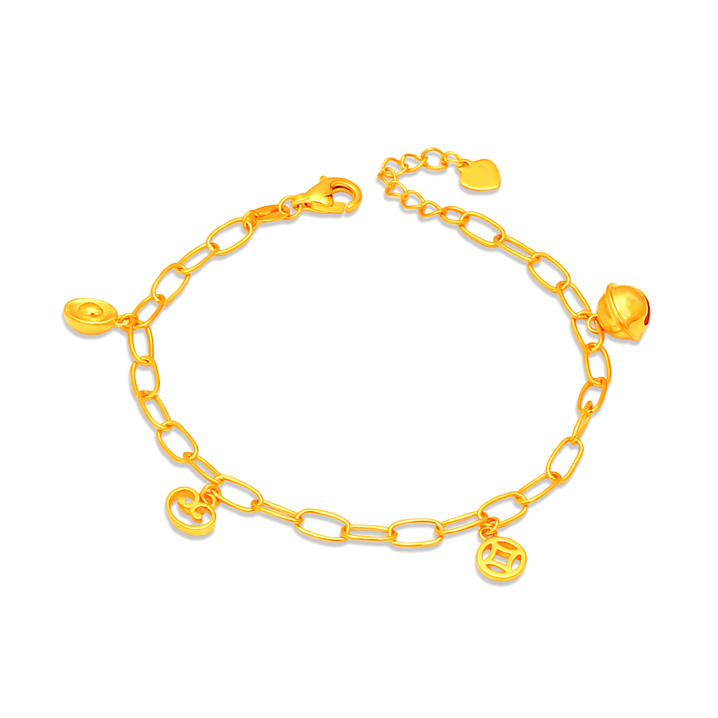 TAKA Jewellery 916 Gold Baby Charms Bracelet with Ingot, Ruyi, Coin and Bell
