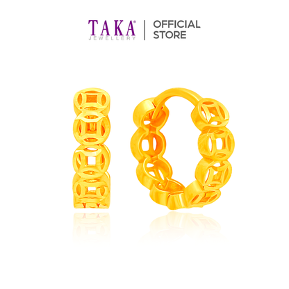 TAKA Jewellery Fortune Link 916 Gold Hoop Earrings
