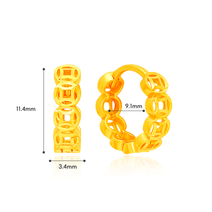 TAKA Jewellery Fortune Link 916 Gold Hoop Earrings
