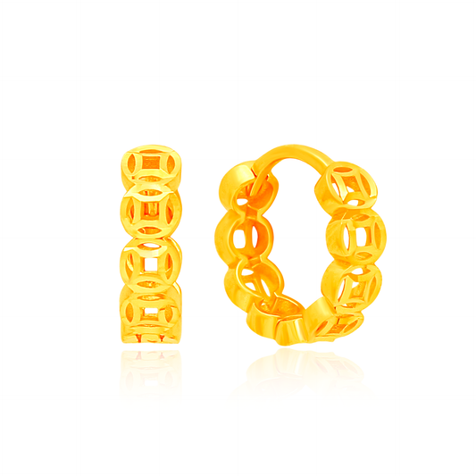 TAKA Jewellery Fortune Link 916 Gold Hoop Earrings