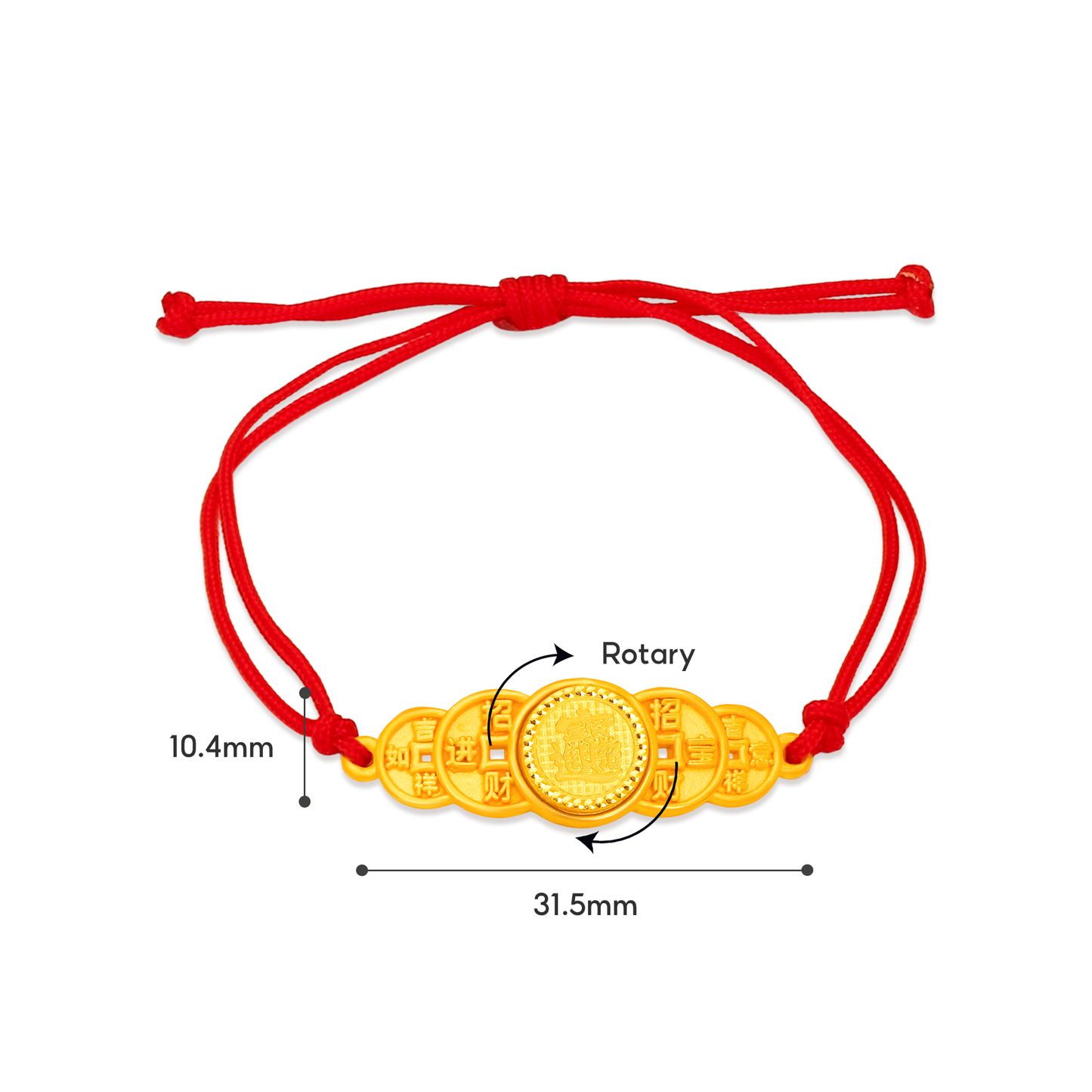 TAKA Jewellery 999 Pure Gold Fortune Coin Infinity Bracelet with Nylon - Assorted Designs