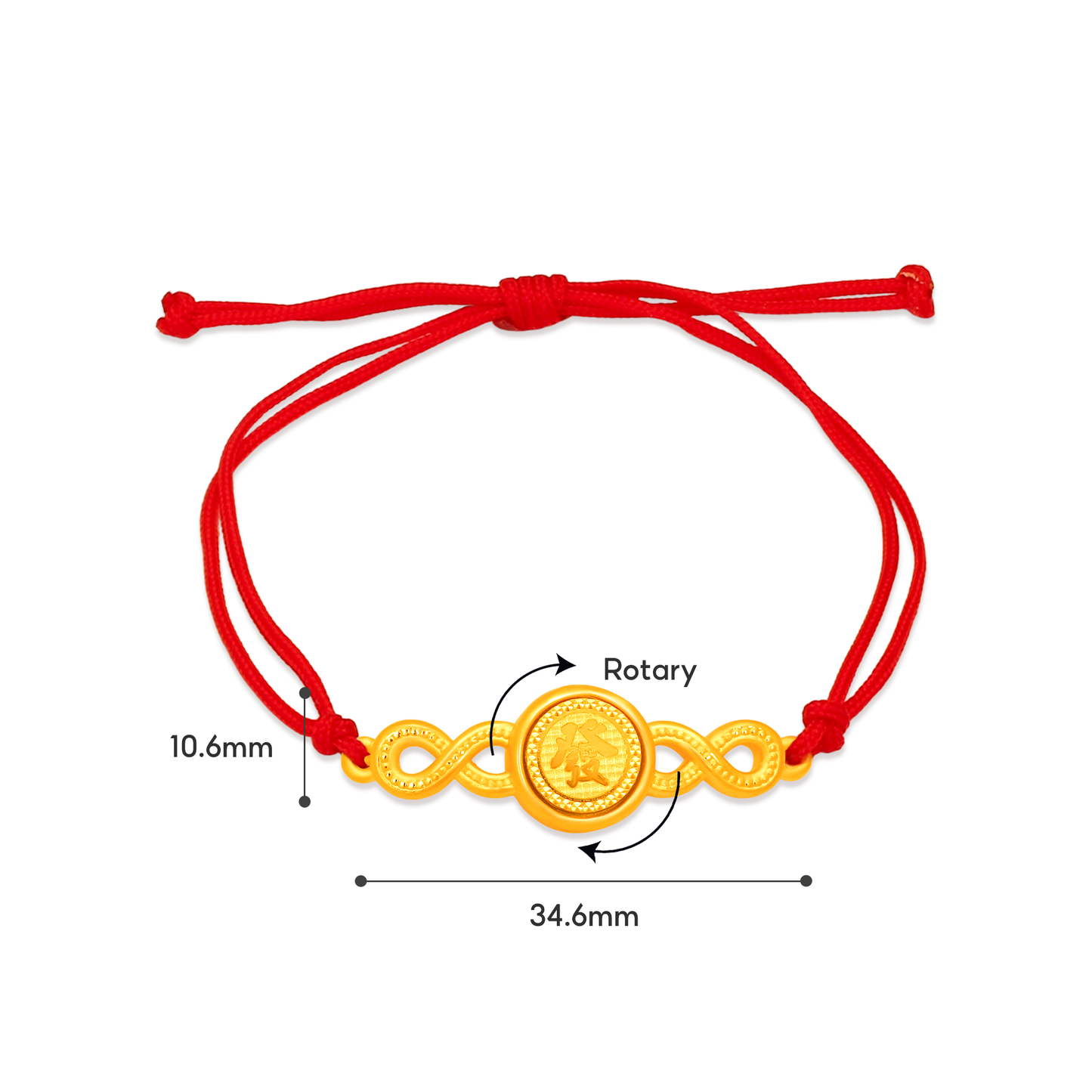 TAKA Jewellery 999 Pure Gold Fortune Coin Infinity Bracelet with Nylon - Assorted Designs