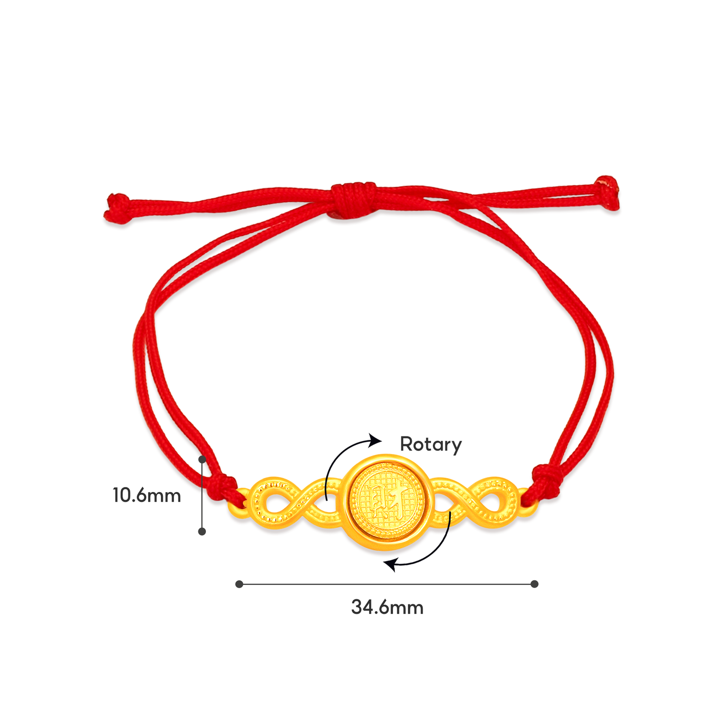 TAKA Jewellery 999 Pure Gold Fortune Coin Infinity Bracelet with Nylon - Assorted Designs