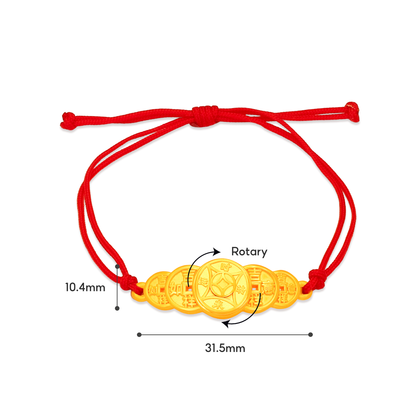 TAKA Jewellery 999 Pure Gold Fortune Coin Infinity Bracelet with Nylon - Assorted Designs