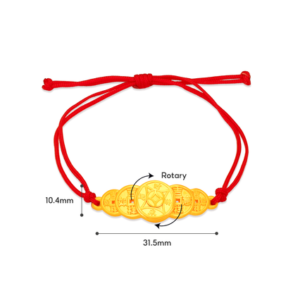 TAKA Jewellery 999 Pure Gold Fortune Coin Infinity Bracelet with Nylon - Assorted Designs