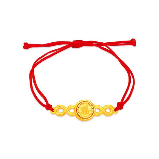 TAKA Jewellery 999 Pure Gold Fortune Coin Infinity Bracelet with Nylon - Assorted Designs