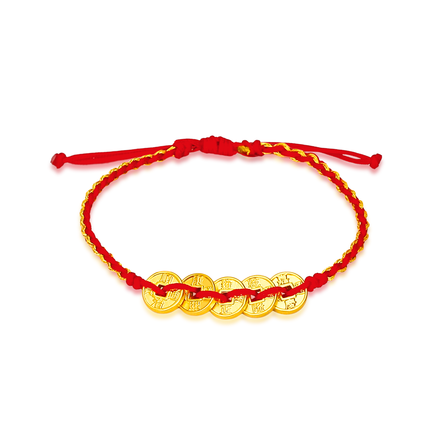 TAKA Jewellery 999 Pure Gold Five Emperor Coins Nylon Bracelet