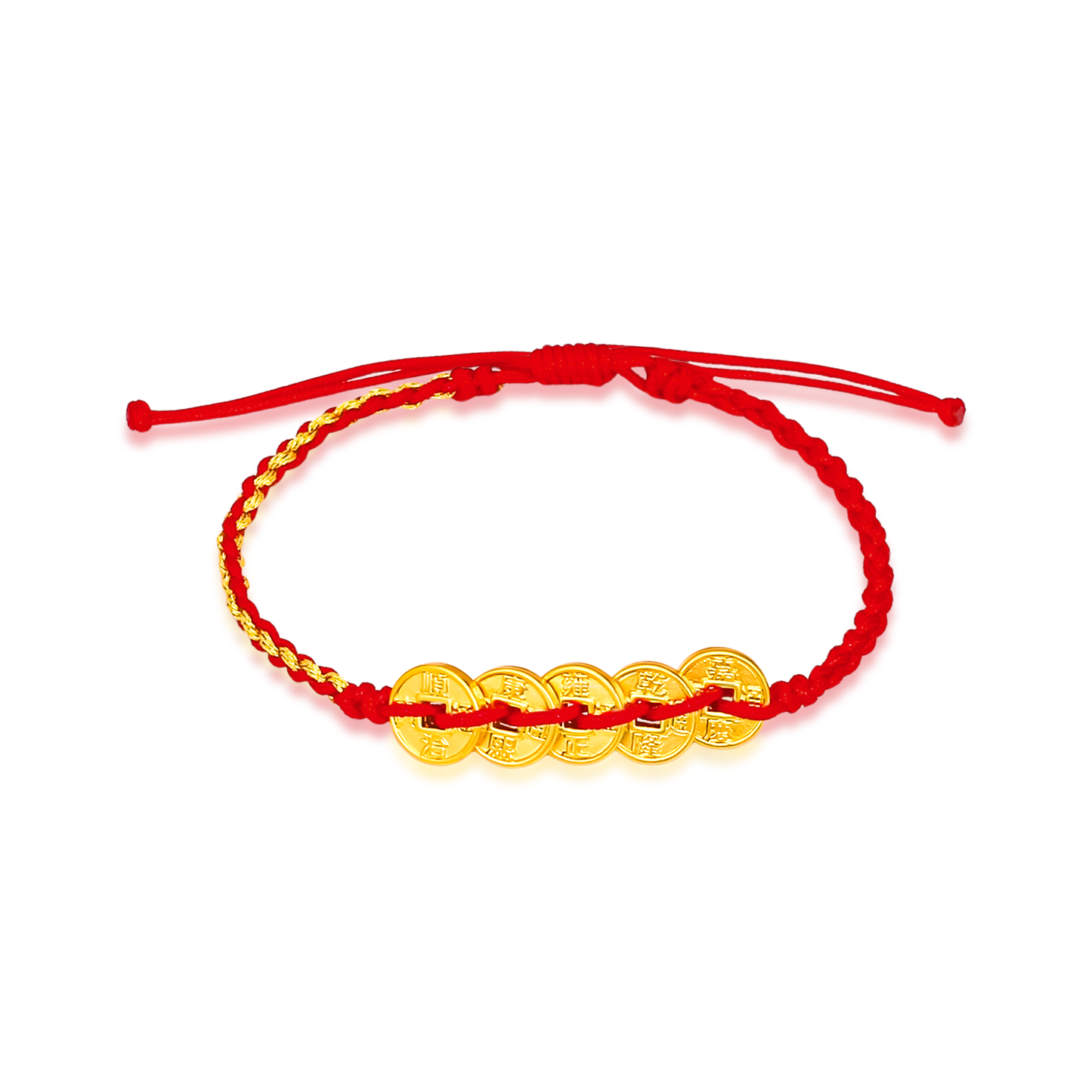 TAKA Jewellery 999 Pure Gold Five Emperor Coins Nylon Bracelet