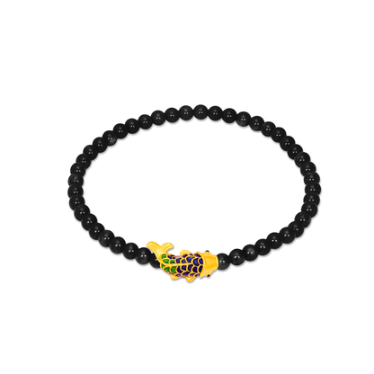 TAKA Jewellery 999 Pure Gold Prosperity Koi 4mm Beaded Bracelet
