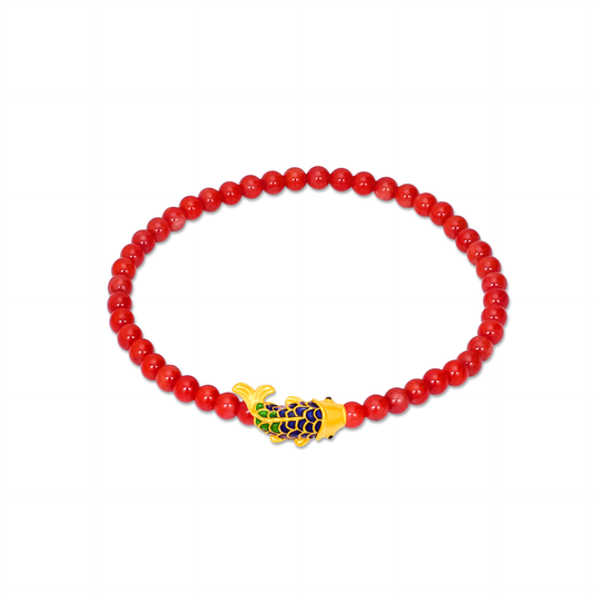 TAKA Jewellery 999 Pure Gold Prosperity Koi 4mm Beaded Bracelet