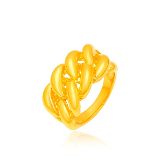 TAKA Jewellery Golden Link Luxe 916 Gold Ring - Lightweight Hollow