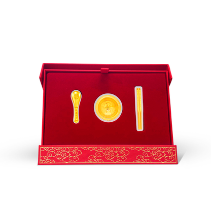 TAKA Jewellery 999 Pure Gold Wealth Bowl Set Display Piece