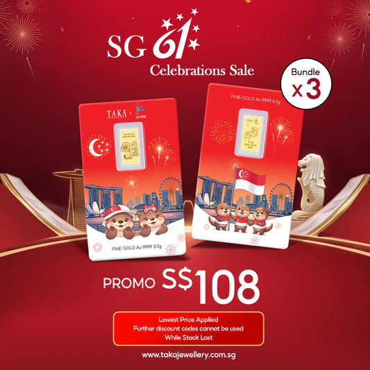 [PROMO] TAKA Jewellery x ACRES 999.9 Pure Gold 2026 National Day Otter Collectible Card 0.1g (Bundle of 3)