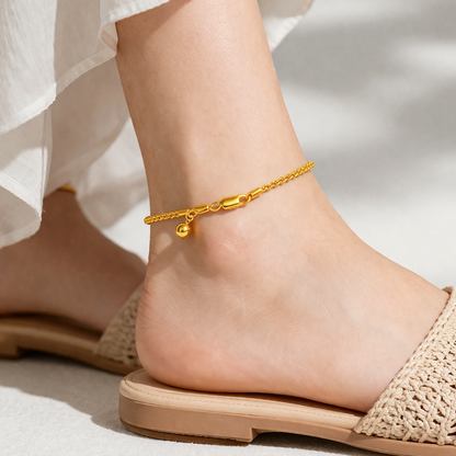 TAKA Jewellery 916 Gold Solid Rope Anklet with Bell - 2.7mm