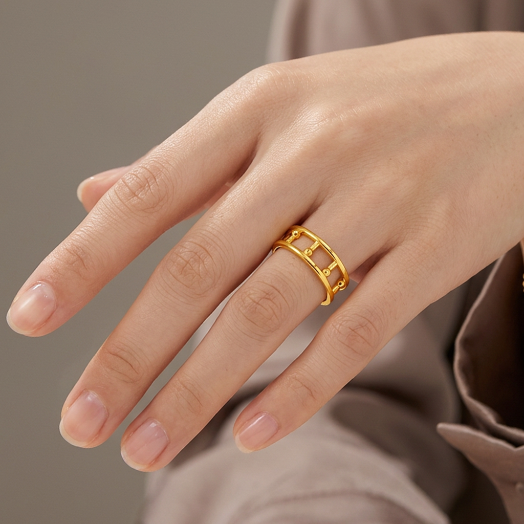 TAKA Jewellery Lattice Open Band 916 Gold Ring - Lightweight Hollow