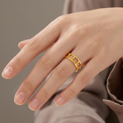 TAKA Jewellery Lattice Open Band 916 Gold Ring - Lightweight Hollow