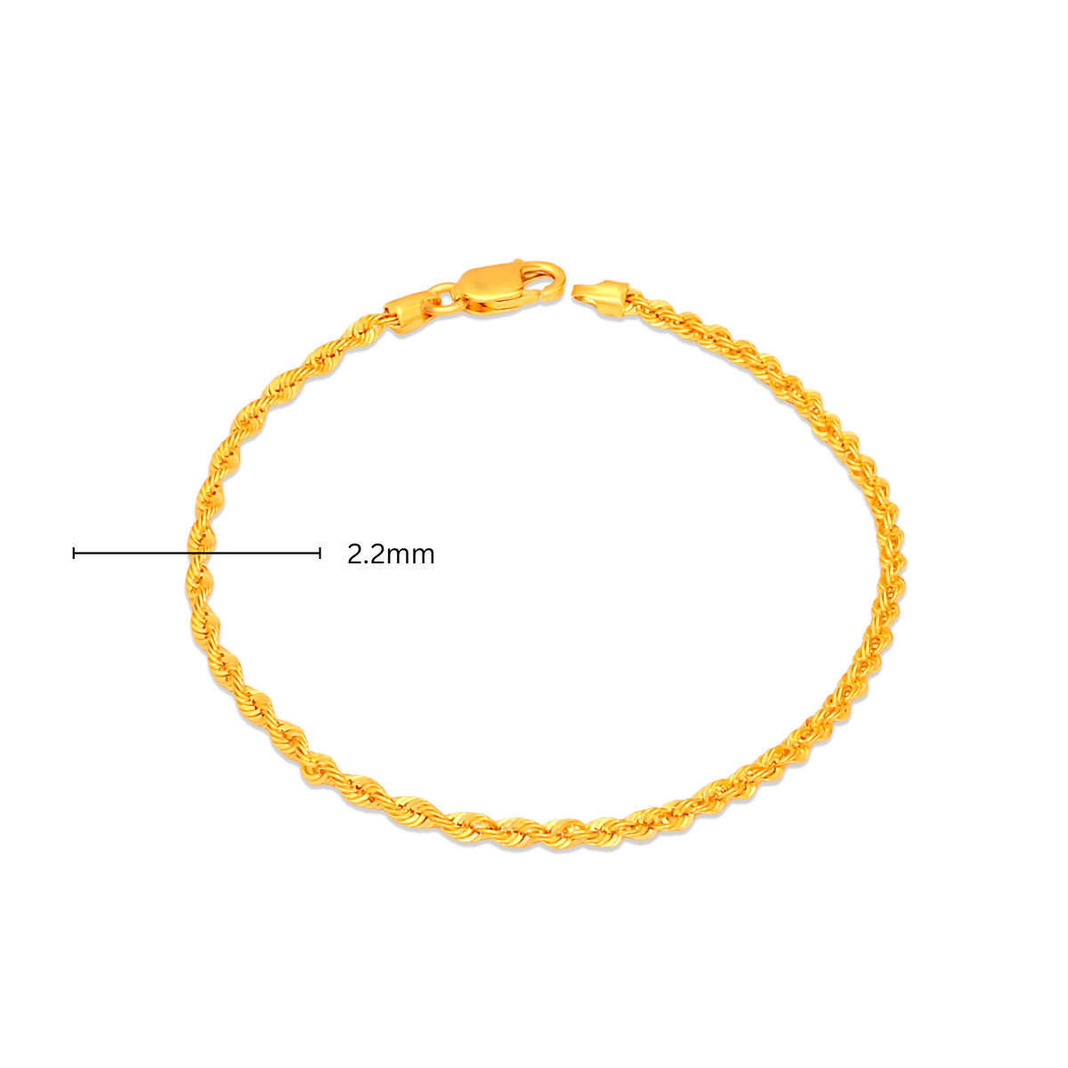 TAKA Jewellery 916 Gold Bracelet Rope - 2.2mm