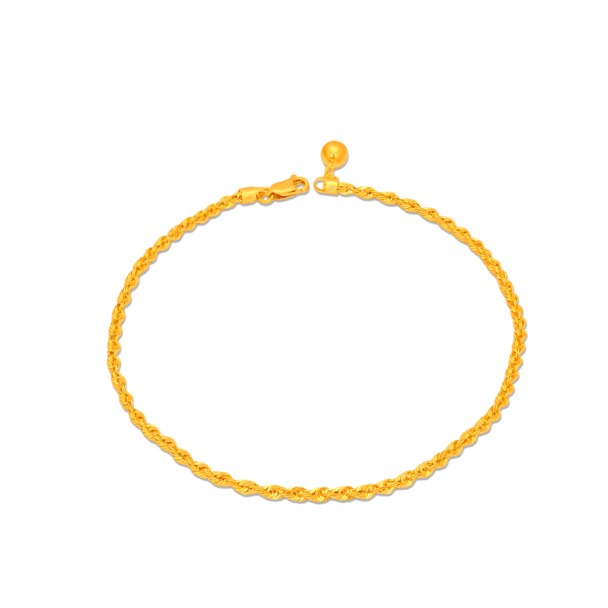 TAKA Jewellery 916 Gold Solid Rope Anklet with Bell - 2.7mm