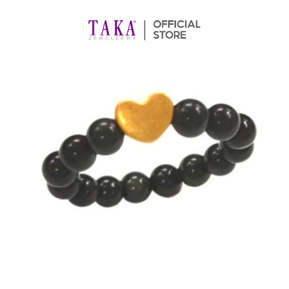 TAKA Jewellery 999 Pure Gold Heart Charm with Beads Ring