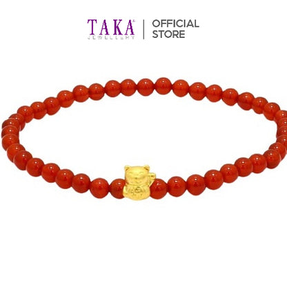 TAKA Jewellery 999 Pure Gold Beads Bracelet Fortune Cat