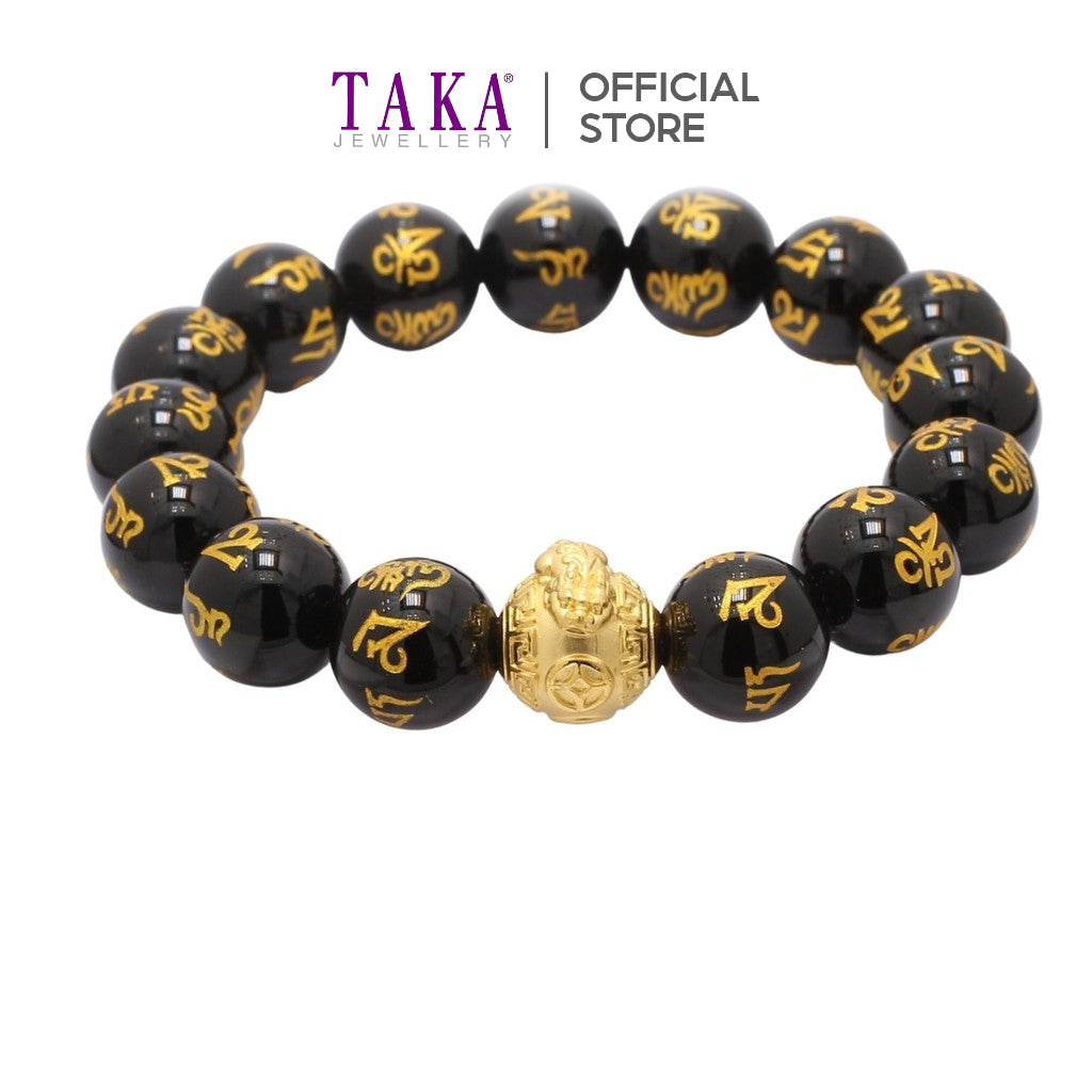 TAKA Jewellery 999 Pure Gold Charm Beads Bracelet Pixiu ZhuanYunZhu