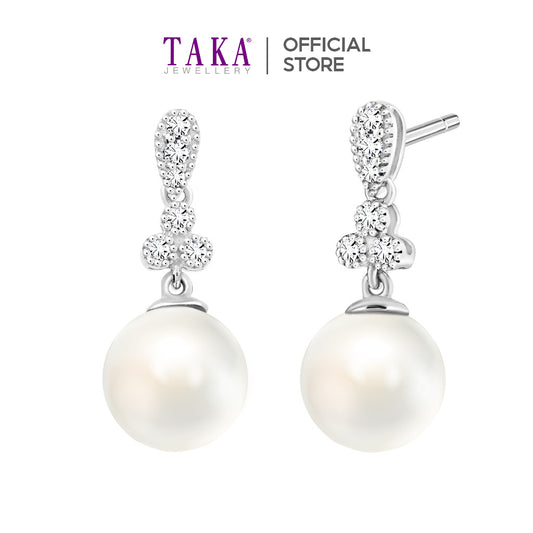 TAKA Jewellery Lustre Pearl Diamond Earrings 18K Gold