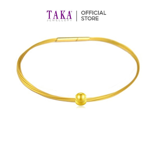 TAKA Jewellery 999 Pure Gold Cat's eye Charm with Cord Bracelet