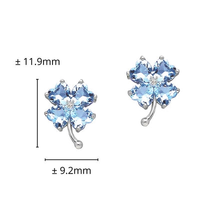 TAKA Jewellery Spectra Blue Topaz Diamond Clover Earrings 9K Gold