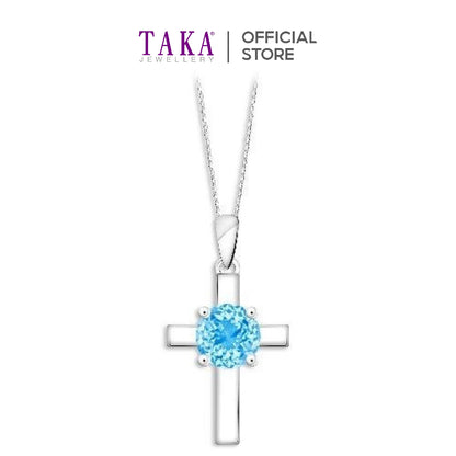 TAKA Jewellery Cross Blue Topaz Gemstone Pendant 9K Gold
